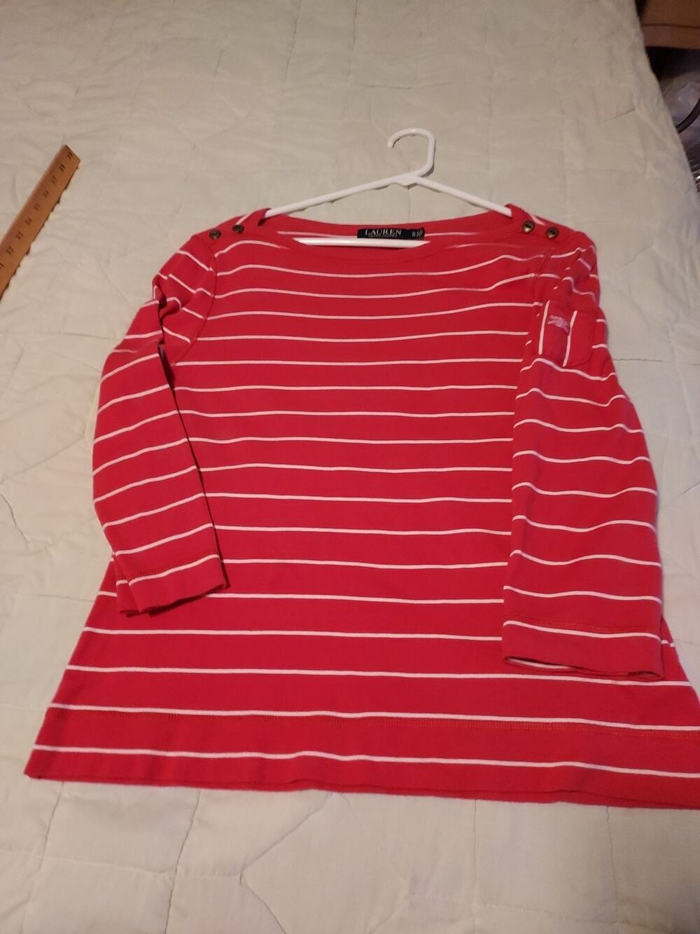 Lauren ralph lauren womens size XL Melon striped 3/4 sleeve pocket on sleeve EUC